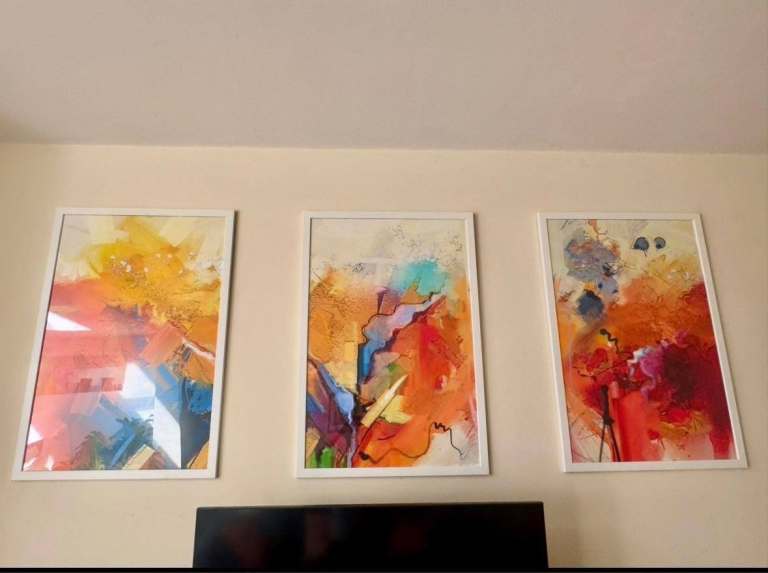 Set of 3 Abstract Wall Art Prints – Framed, Good Condition