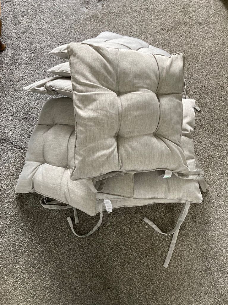 x9 DUNELM Light Grey Seat Pads cushions with ties