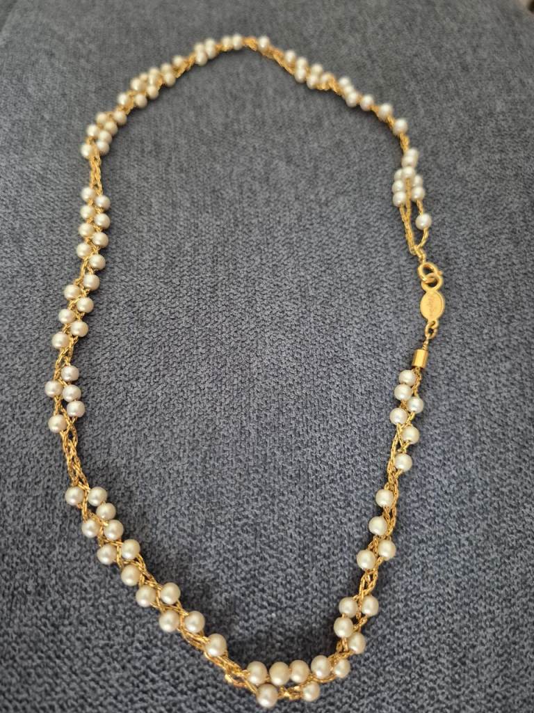 Napier Gold Tone Braided Chain and Faux Pearl Necklace