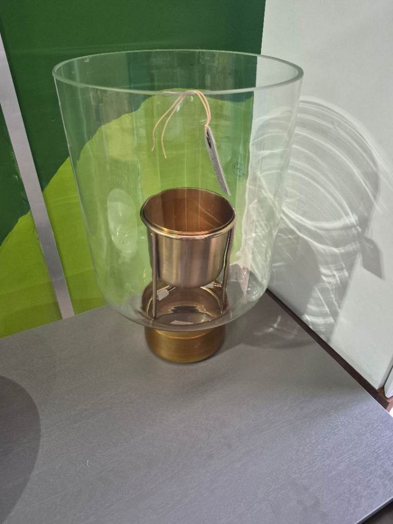 New Clear Glass Vase/Lantern with Gold Metal Insert