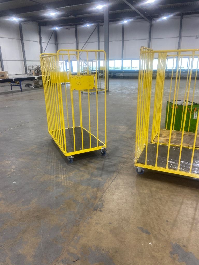 Industrial Yellow Metal Trolley Cages - Good Condition