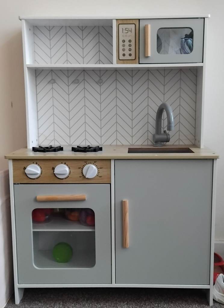 Wooden Play Kitchen – Grey & White, Good Condition