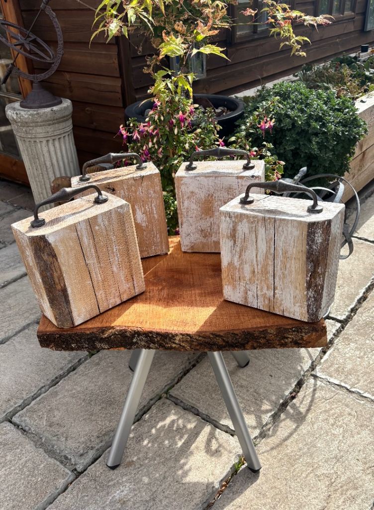 Set of 4 Wooden Garden Planters / Weights with Metal Handles