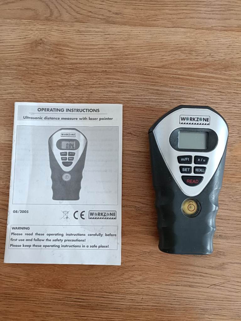 Workzone ultrasonic distance measure with laser pointer 