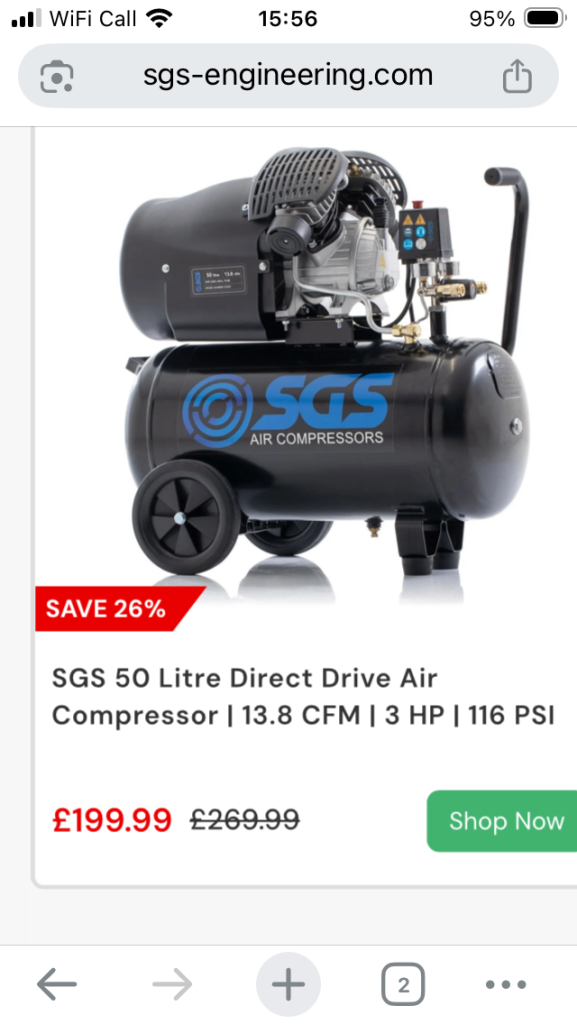 SGS 50 Litre Air Compressor SC50V – Brand New in Box