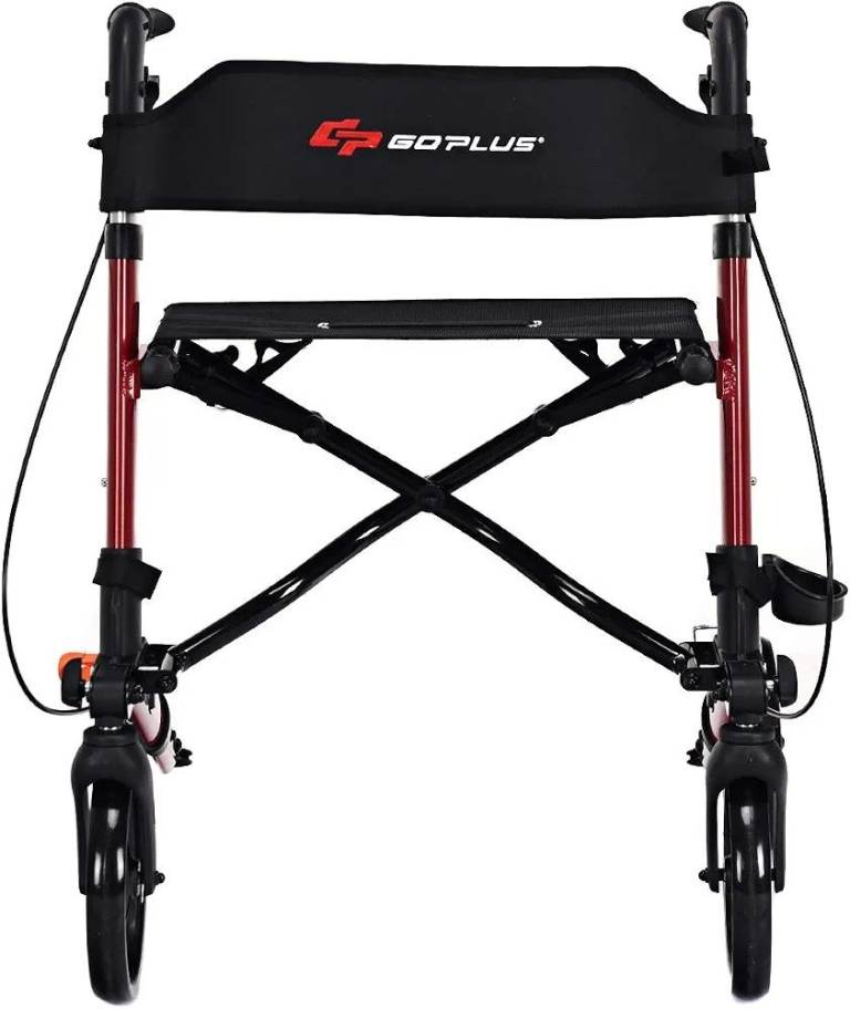 Goplus Red Foldable Rollator Walker W/Seat