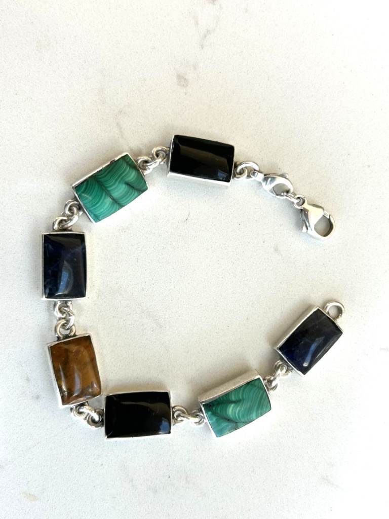 Vintage Artisan Thai Sterling Silver Multi-Stone Bracelet