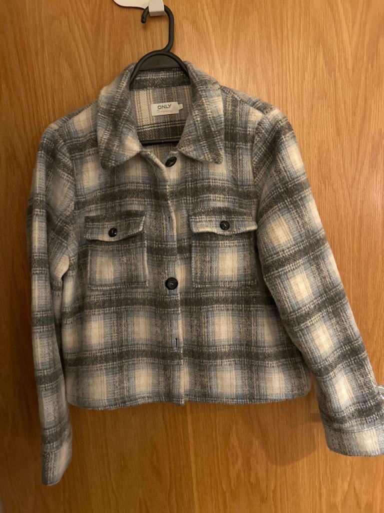 ONLY Plaid Cropped Jacket – Grey/Cream, Good Condition