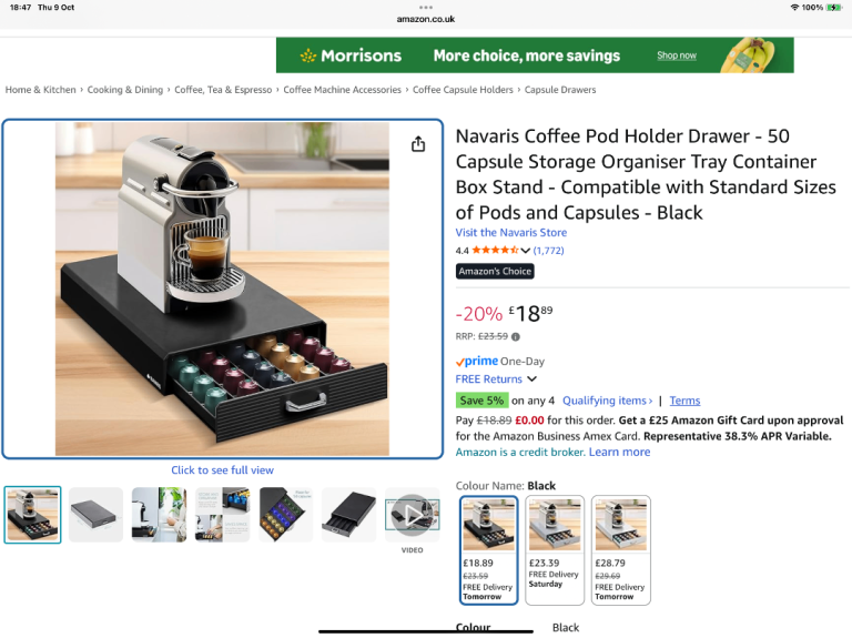 Navaris Coffee POD HOLDER Drawer - 50 Capsule Storage Organiser  - standard size.