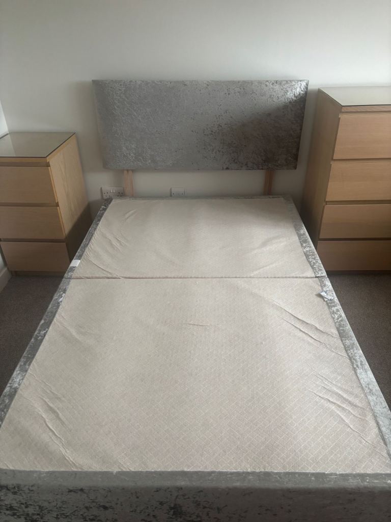 Small Double Divan Bed Frame & Headboard - Silver Velvet 