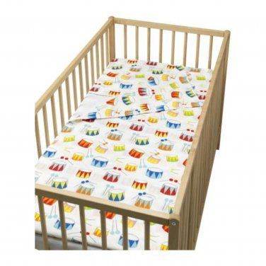 BABY BEDDING SET LINEN : DUVET COVER/PILLOW CASE - DRUM MOTIF - 120X110CM