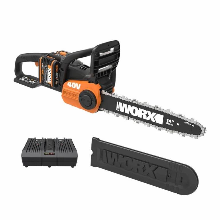 NEW £340 SEALED WORX POWERSHARE 40V CORDLESS BRUSHLESS CHAINSAW + 2 BATTERIES + DUAL FAST CHARGER