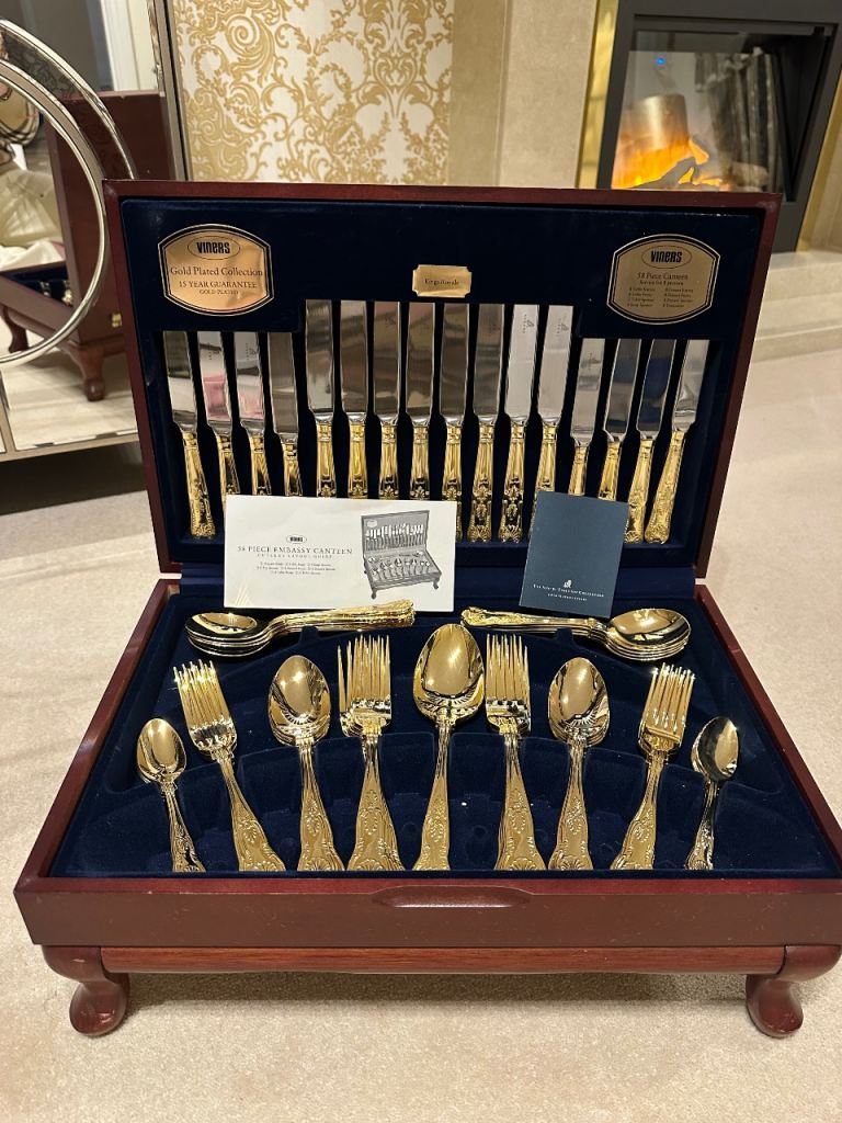 58-Piece "Kings Royale" Gold Plated Cutlery Canteen 