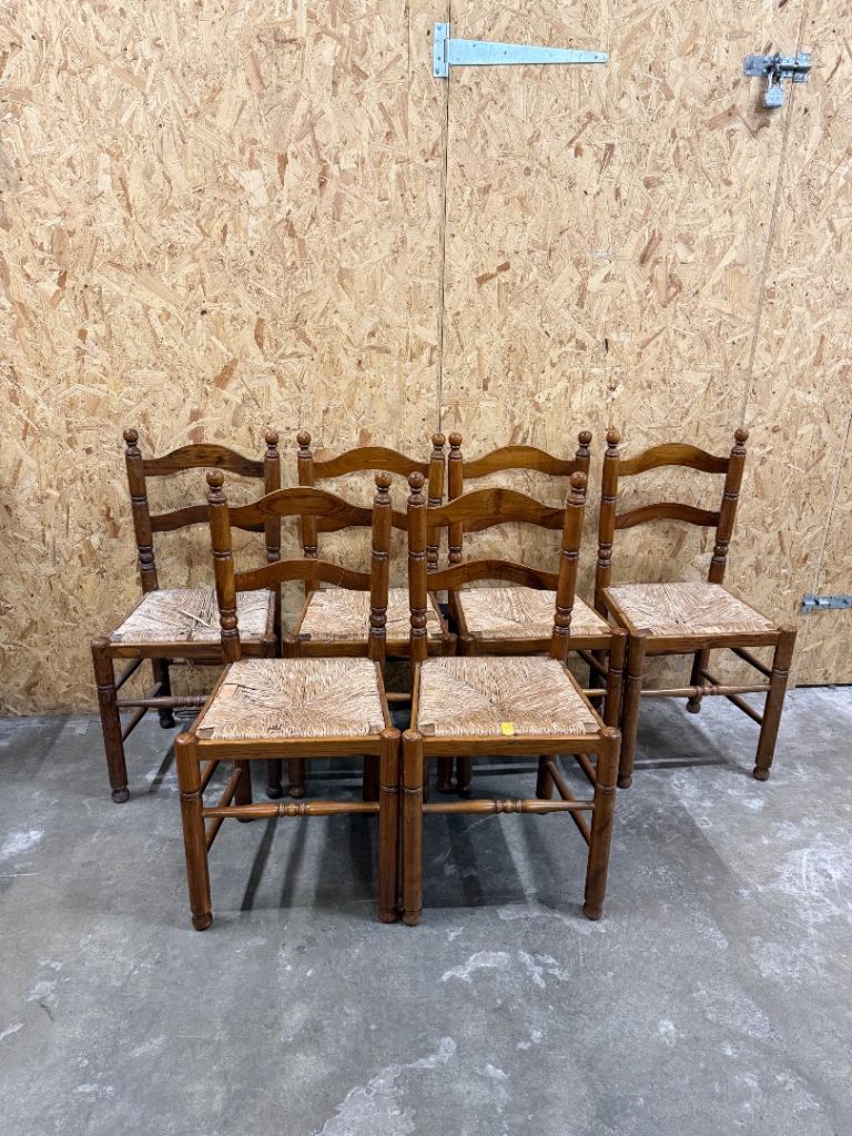 Six Vintage Wooden Rustic Dining Chairs