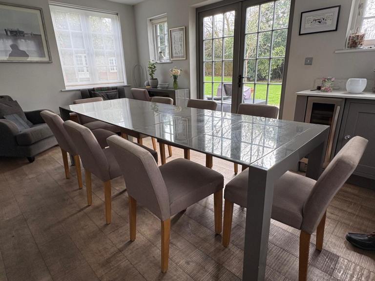 Grey dining room table and chairs 
