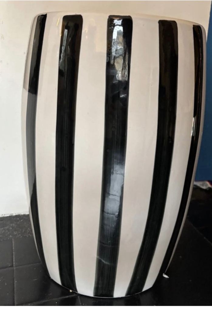 Oka black and white stripe ceramic table or stool 