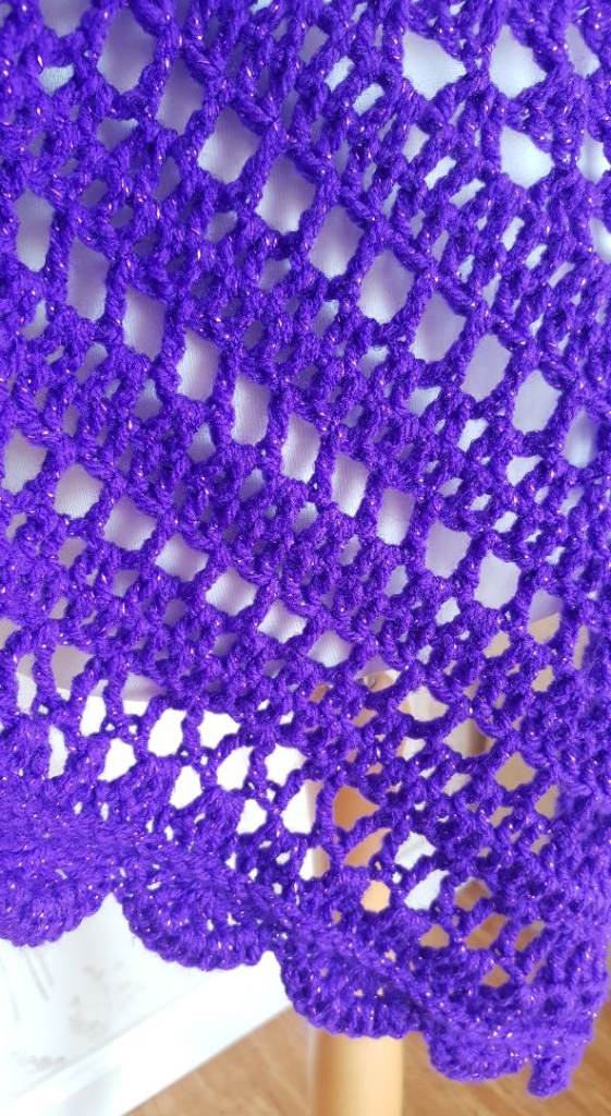 Granny Square Purple Shawl. Handmade Crochet Shoulder Wrap. Oversized Knitted Chunky Scarf