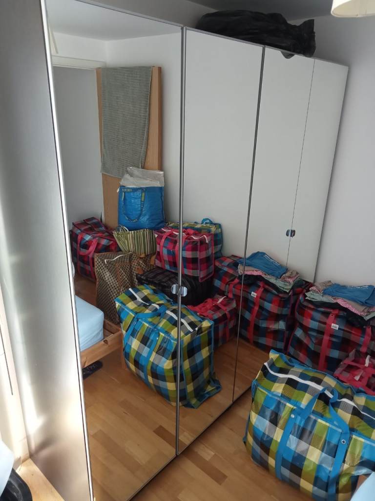 Large Black Wardrobe with Mirrored Doors – Good Condition