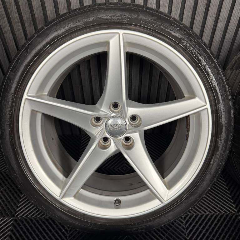 18" GENUINE AUDI A5 S LINE SILVER 5 SPOKE ALLOY WHEELS ALLOYS TYRES