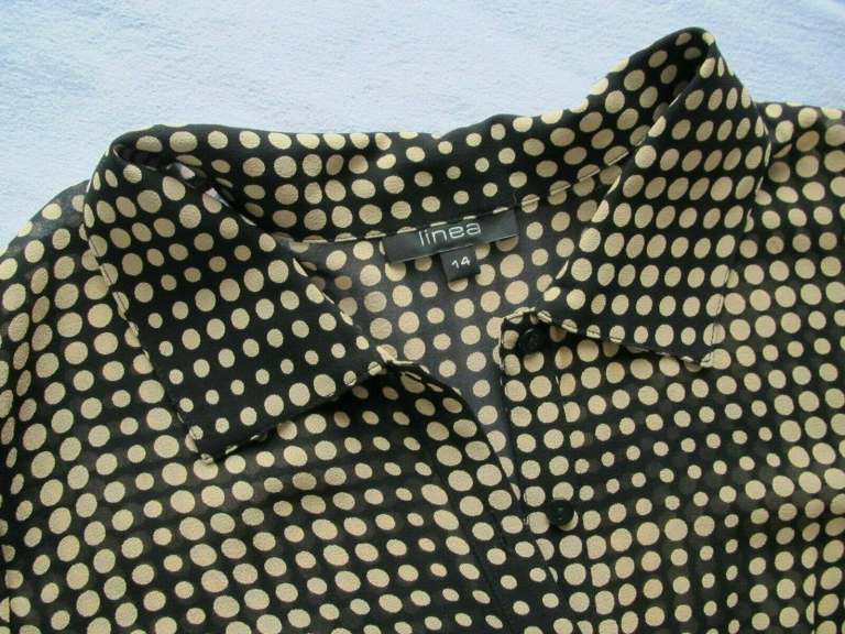 Classic, button up, brown spot, silk dress with matching fabric belt 63” (161cm) by Liena