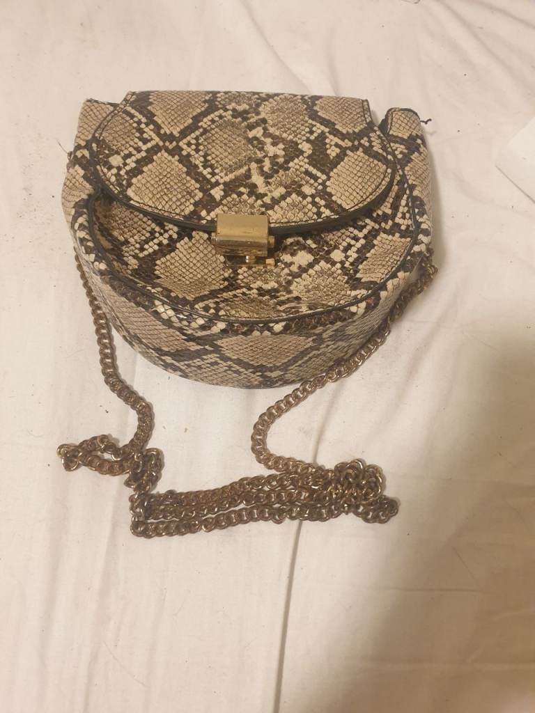 Snakeskin Print Crossbody Bag with Chain Strap – Good Condition