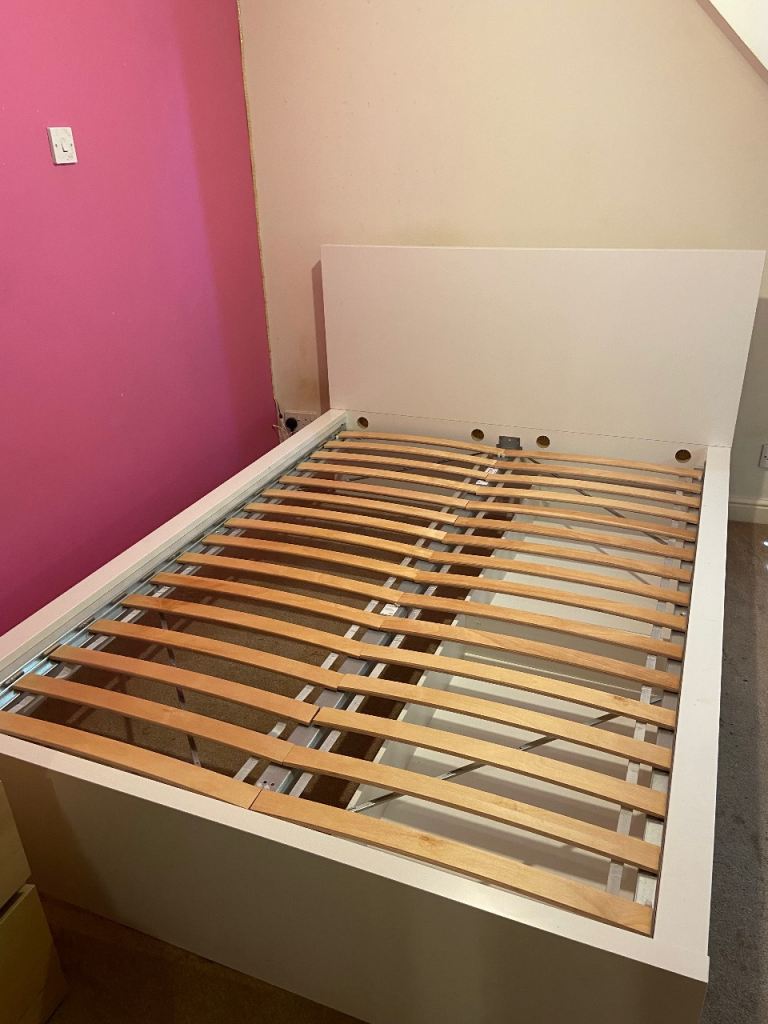 White Double Bed Frame with Storage Drawers