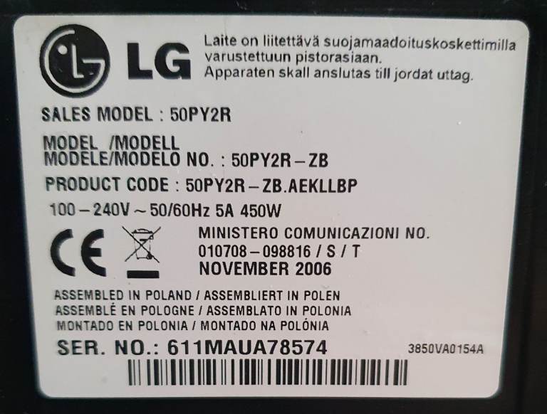 LG 50PY2R Plasma screen tv 44 inches