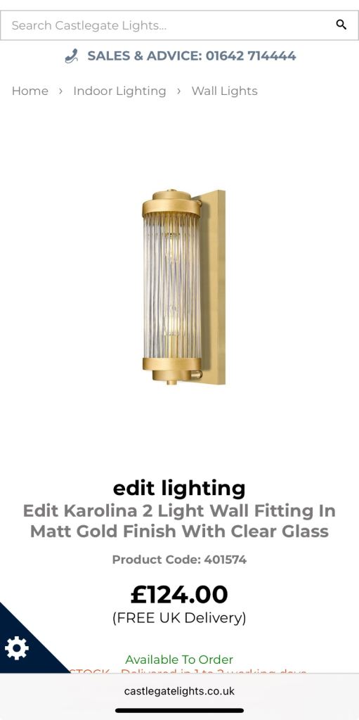 2 Matt Gold  wall lights 