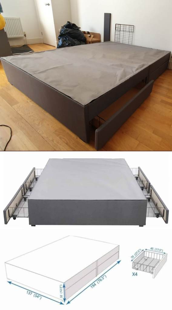 Double bed frame with 4 storage drawers 