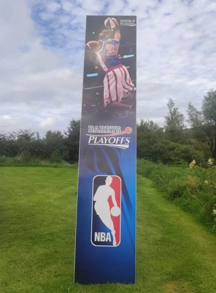 Barrys Playoffs NBA Amusements Portrush Basketball sign metal 302cm by 60cm