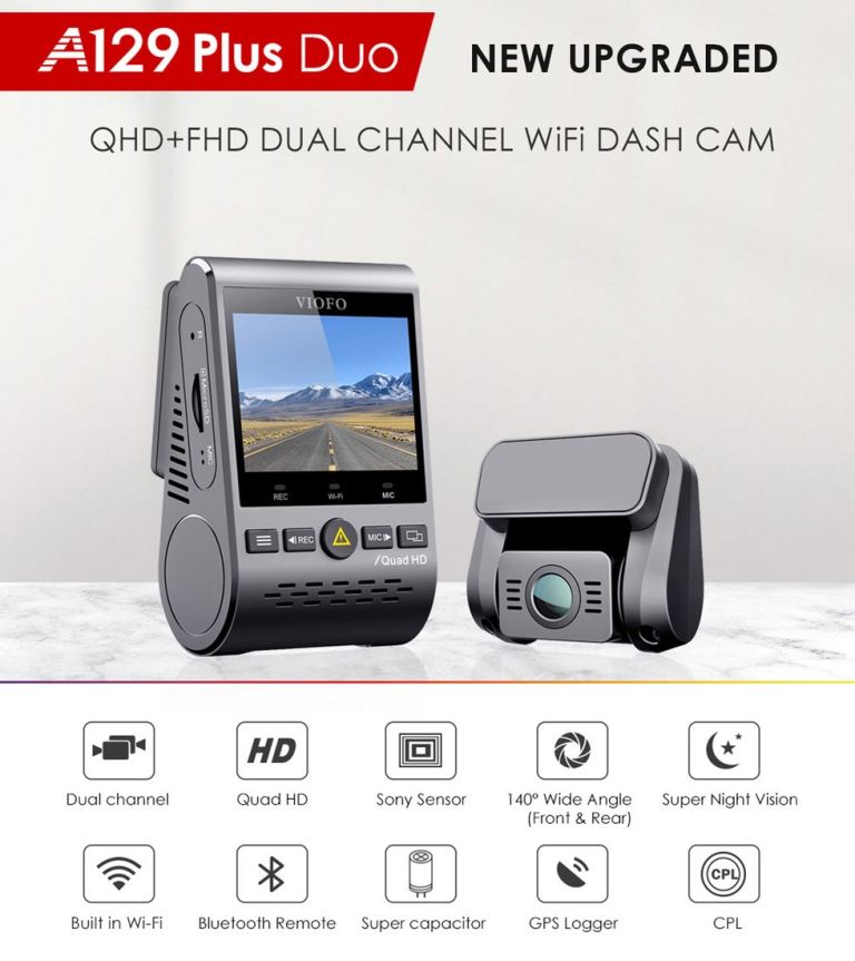 Viofo A129 Plus Duo 2K Dashcam - 2 Channel - Front & Rear