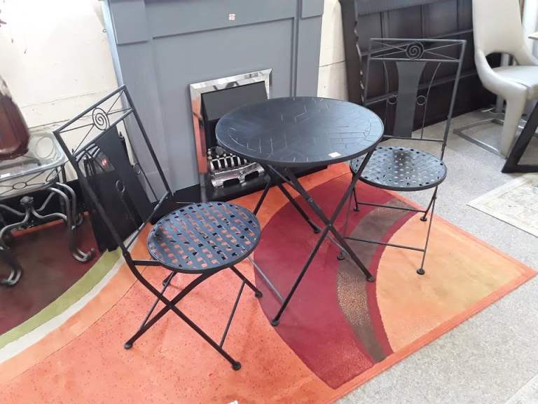 image for Black cast iron folding garden bistro table 2 chairs Low Cost Moves used Items STALYBRIDGE SK15 3DN