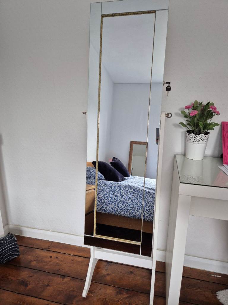White Full-Length Mirror with Storage Cabinet – Almost New