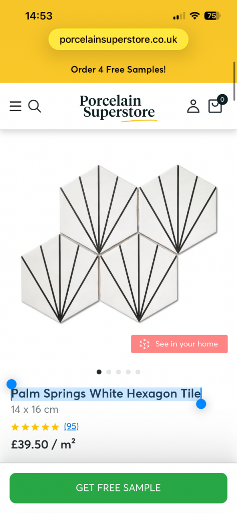White Hexagon floor/wall Tiles - 11 boxes