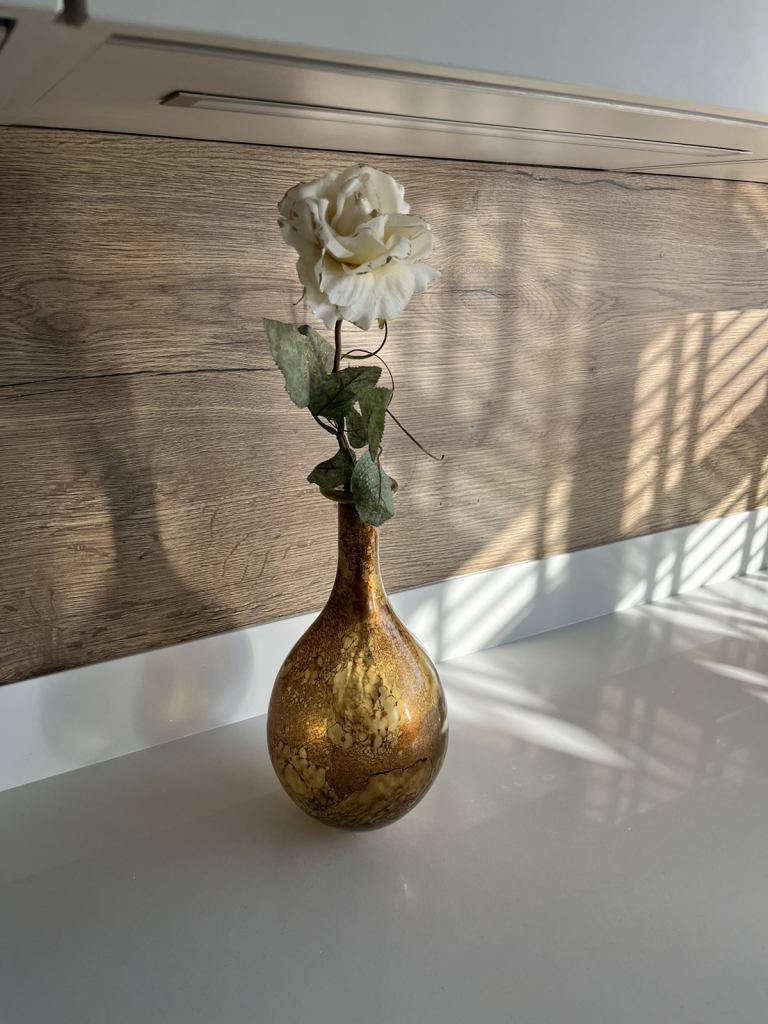 Gold Glass vase with Gold leaf Flower