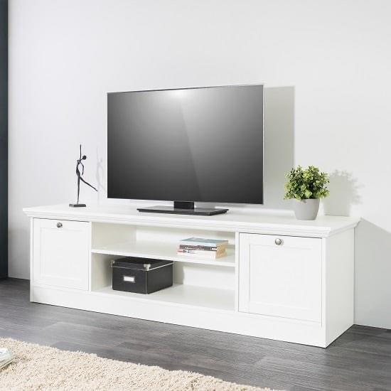 White Country Style TV Unit – 2 Door Storage – Up to 50% OFF 🔥