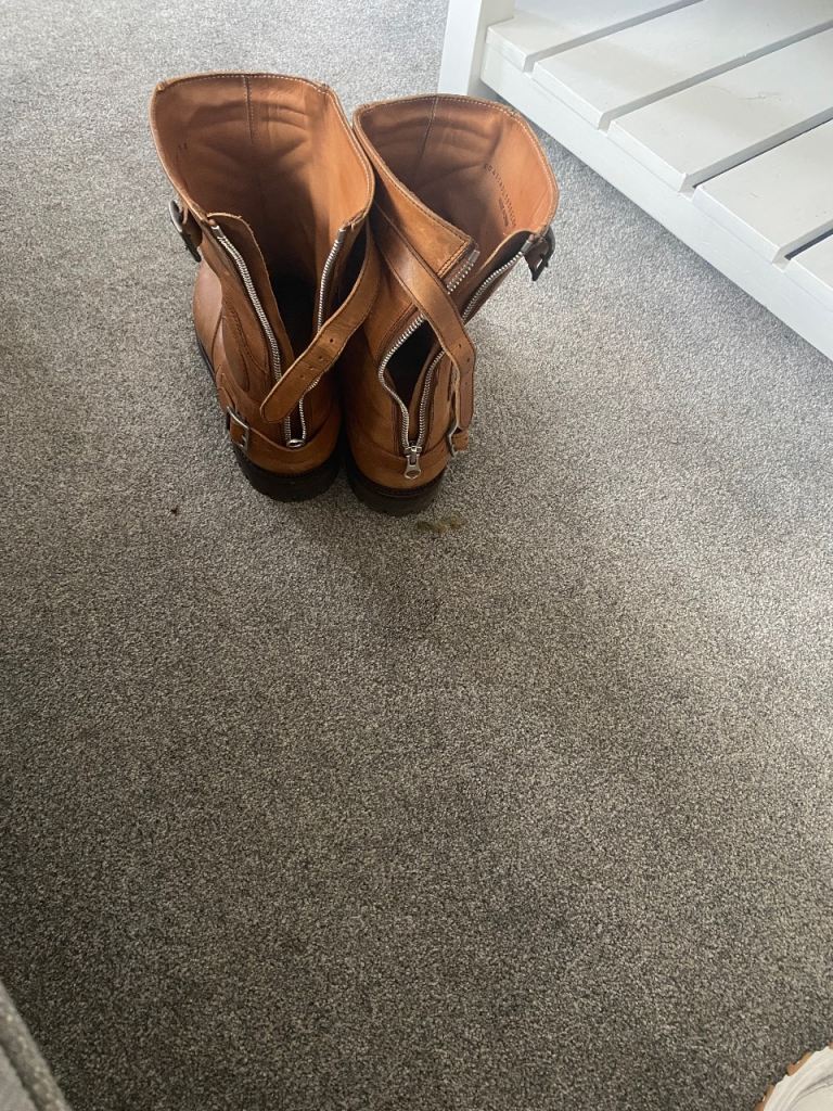 Men’s Tan Leather Biker Boots – Size 12 – Side Zips & Buckles