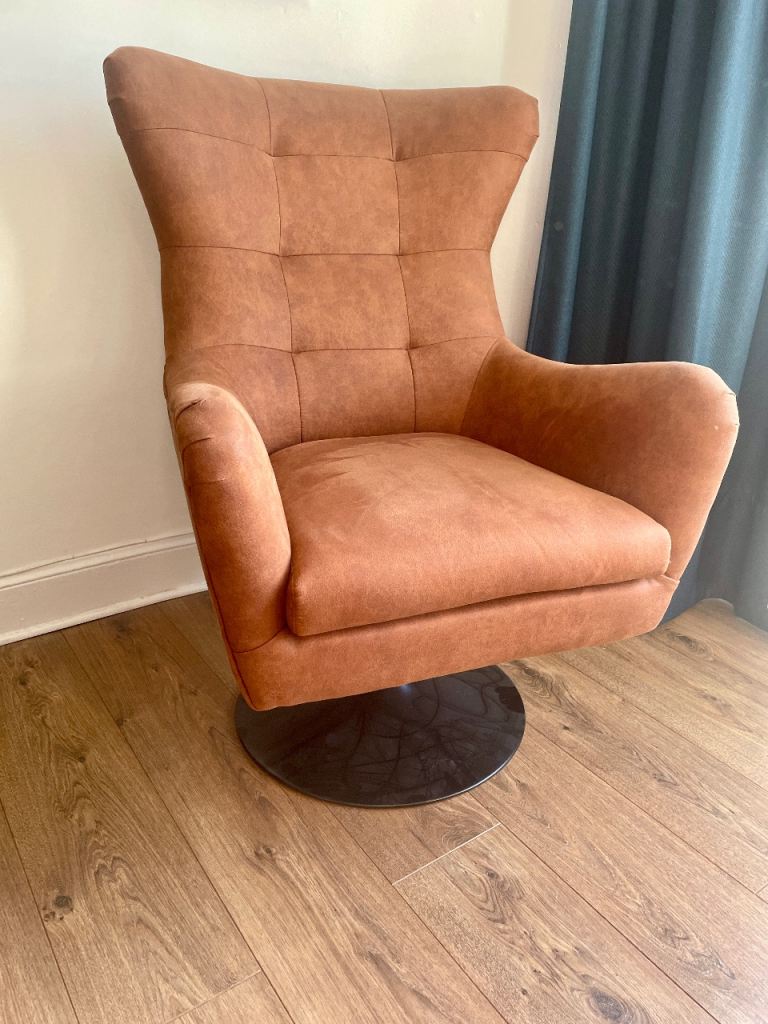 Accent Swivel Chair - Mid-Century Style Faux Leather