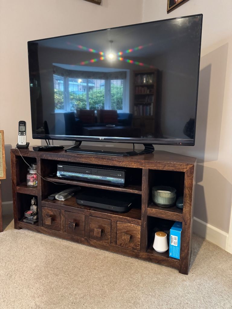 Dark Mango Wood Corner TV Unit -SELLING ASAP!
