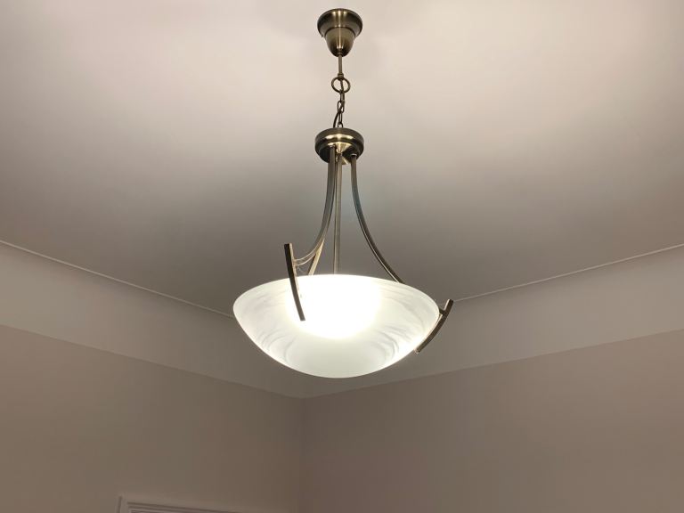 image for Art Deco Style Antique Brass & Glass Ceiling Light ( 3 Bulbs - Width 50cm Length 95cm )
