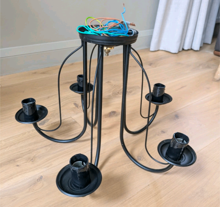 2x black 5-arm metal chandelier ceiling lights 33cm x 48cm x 48cm