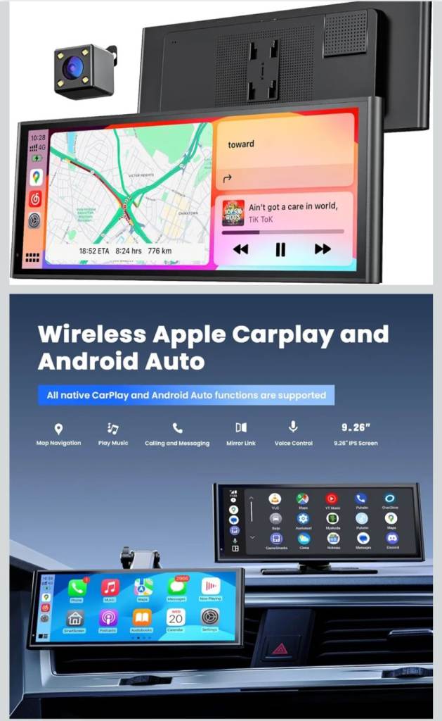 9.26" Wireless Portable Car Play Screen for Apple CarPlay & Android Auto, OTA Updates