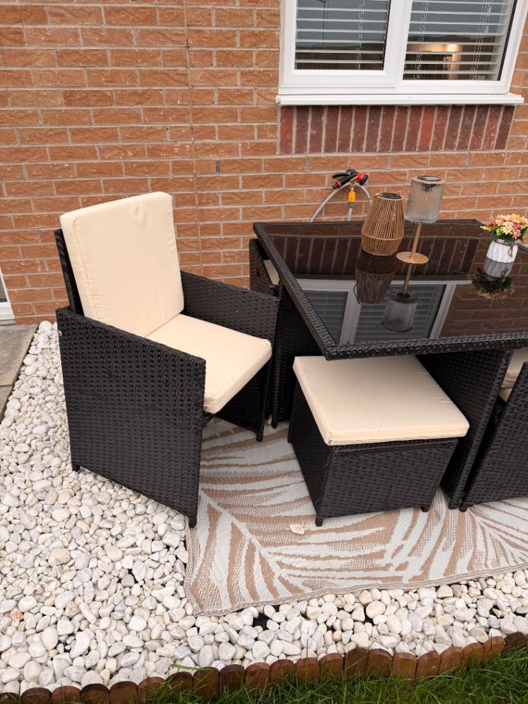 Black Rattan Cube Garden Dining Set - Table and Chairs
