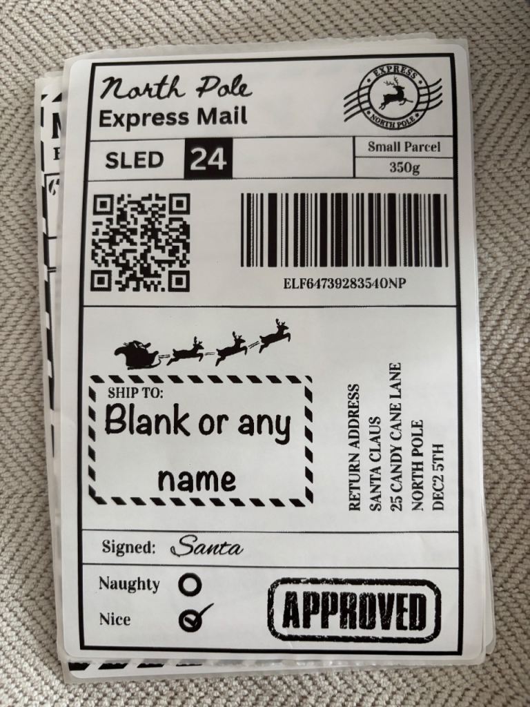 10x Personalised Christmas Gift Labels - North Pole Express Mail