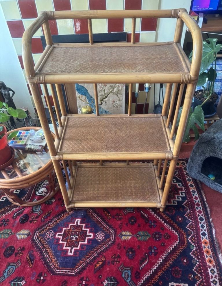 Rattan bamboo shelving unit vintage 