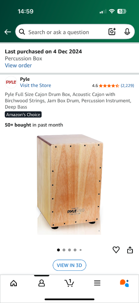 Pyle full size Cajon Drum Box (as new)