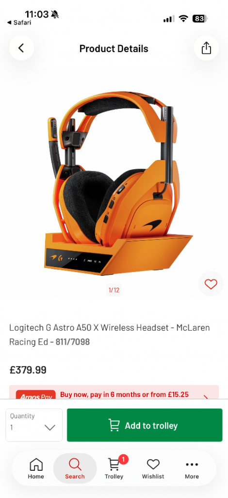 Logitech G Astro A50 X Wireless Headset McLaren Edition - NEW