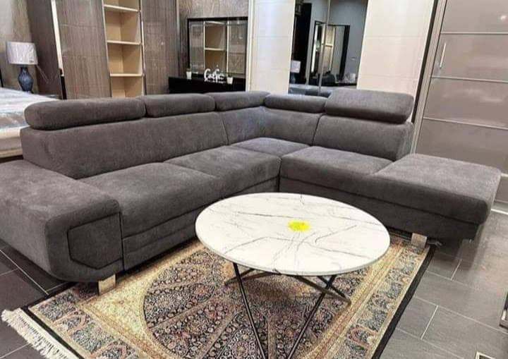 New Grey Fabric Corner Sofa with Adjustable Headrests