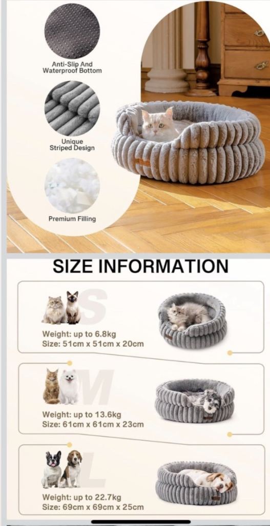 New Grey Donut Pet Bed - Size L