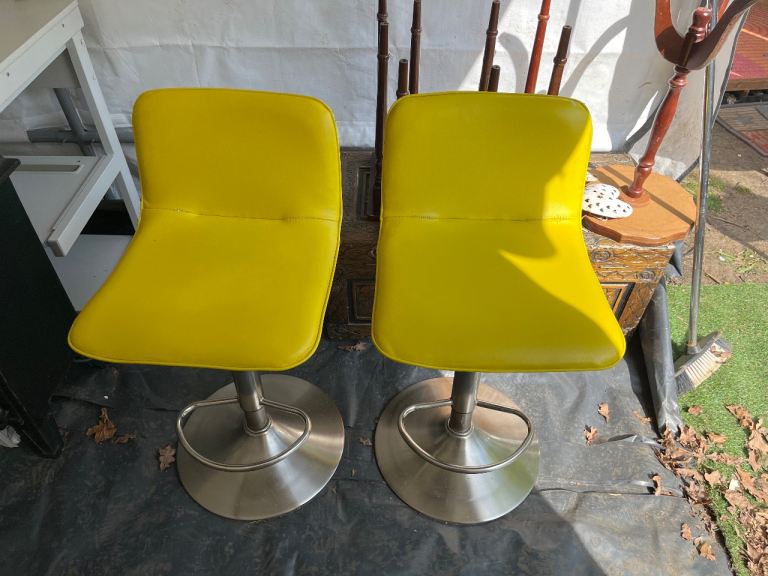 Pair of Yellow Adjustable Bar Stools 